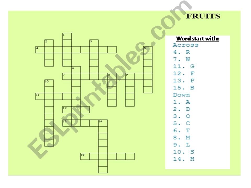 Fruits crossword puzzle powerpoint