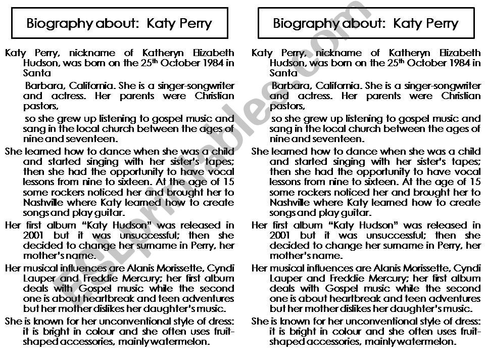 Biography about katy perry powerpoint