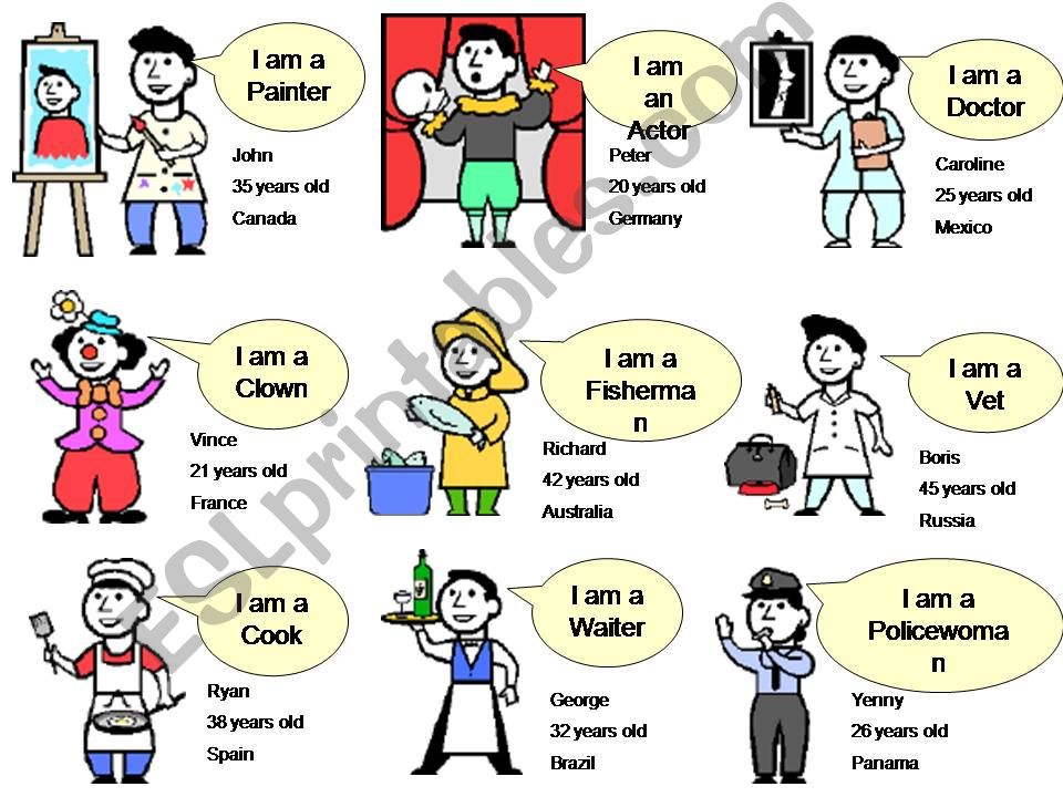 Professions Worksheet - Names, Professions & Nationalities