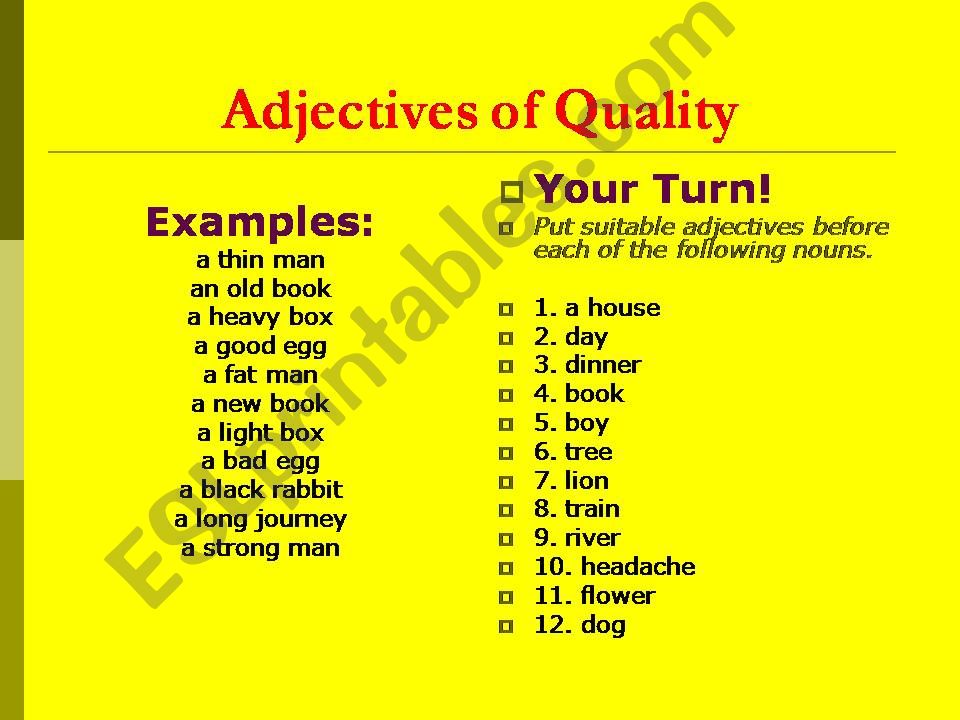 Quality Of Adjectives Adjectives For Jobs English Esl Worksheets For Distance Learning And 