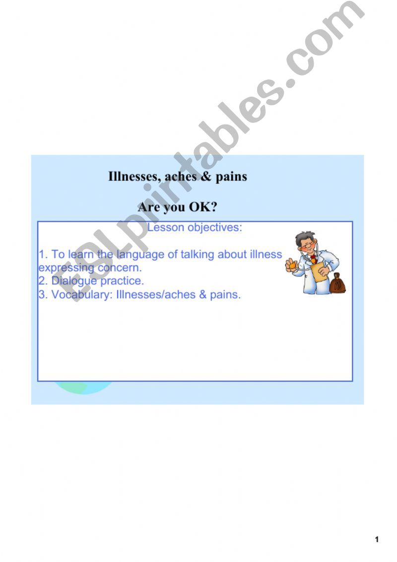 Ilnesses, aches & pains powerpoint