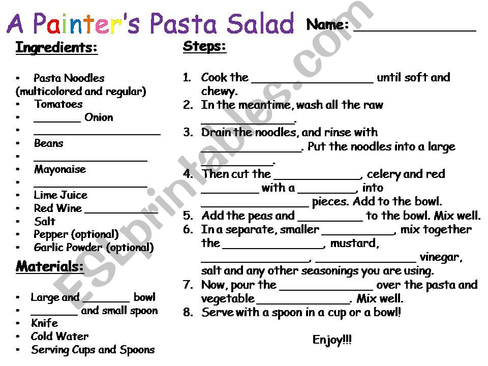 A Painters Pasta Salad powerpoint
