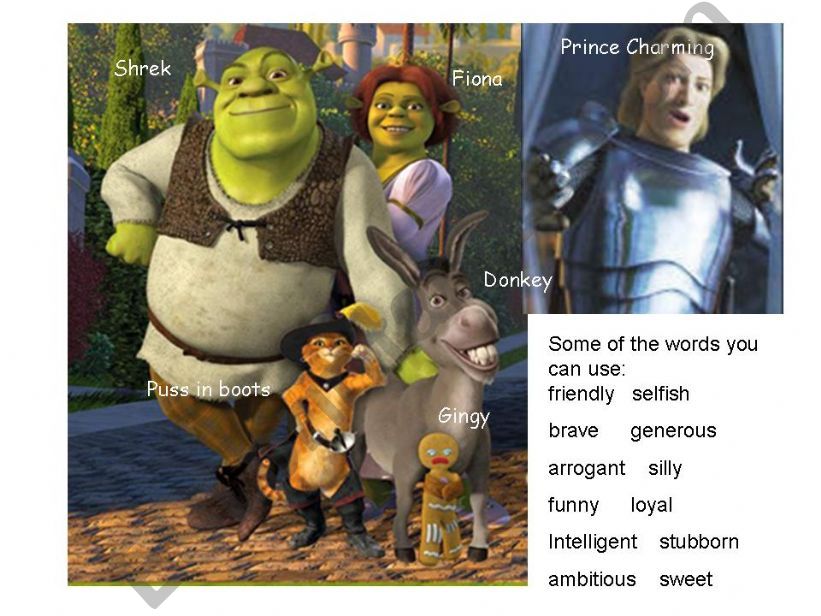 DESCRIBING PERSONALITY SHREK CHARACTERS