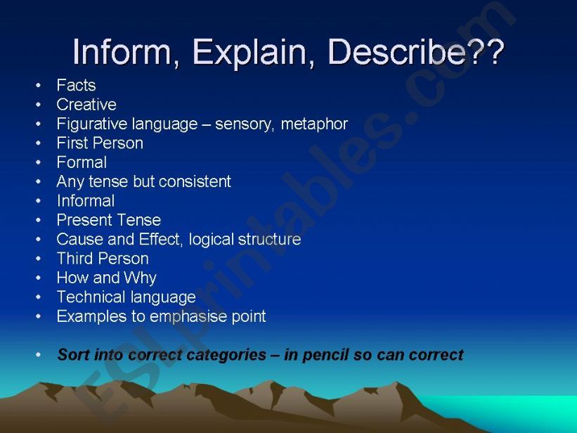 PPT Writing to Inform, Explain, Describe YR9 Focus Describe Art 