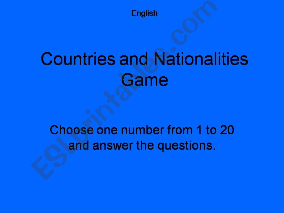 Countries and Nationalities-  20 Questions Game