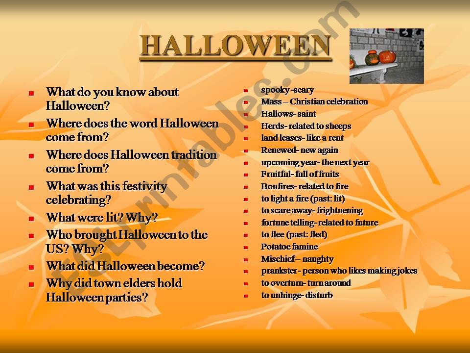 Halloween vocabulary powerpoint