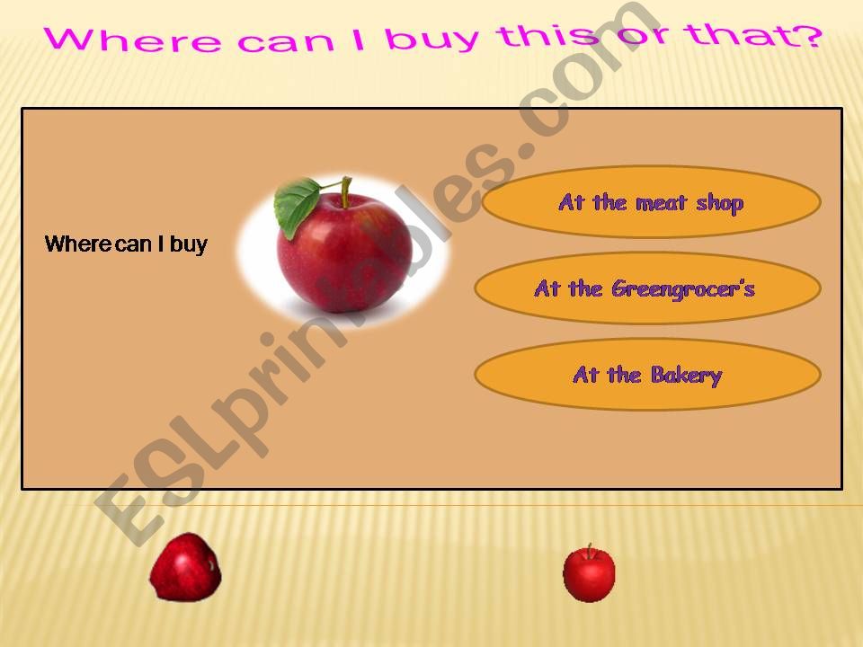 Items sold in different shops powerpoint