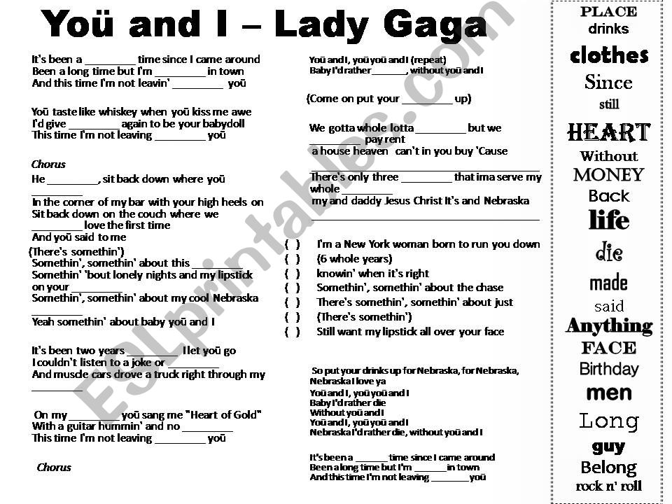 You and I - Lady gaga powerpoint