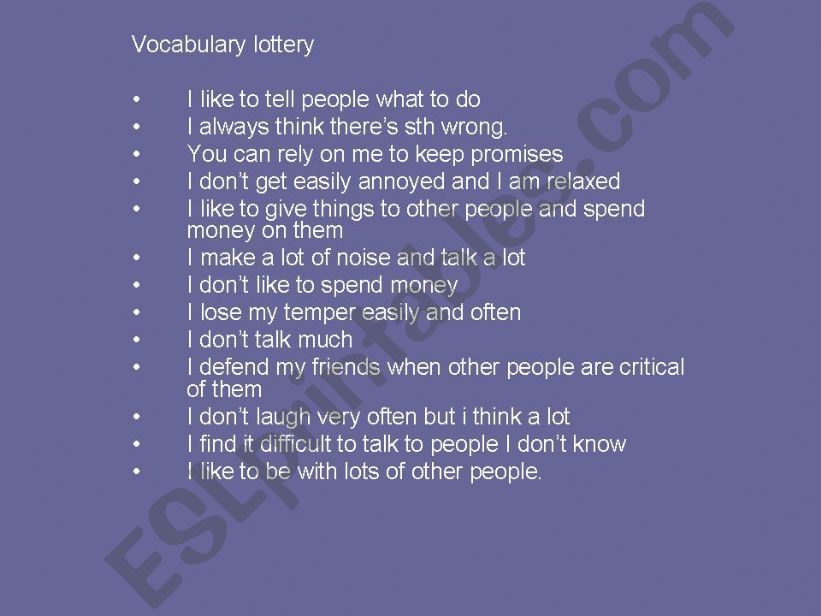 personality vocabulary powerpoint