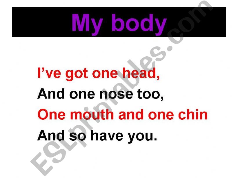 My body - a poem with actions powerpoint