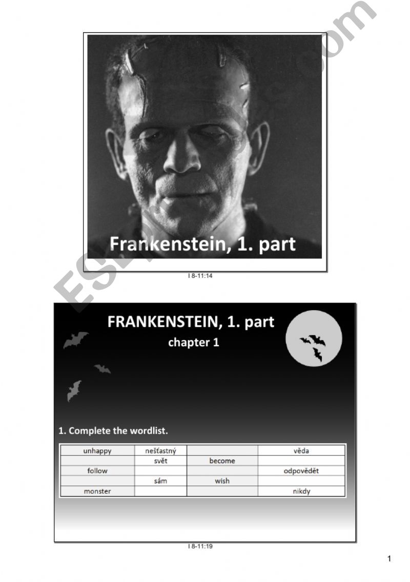 Frankenstein, 1. part powerpoint