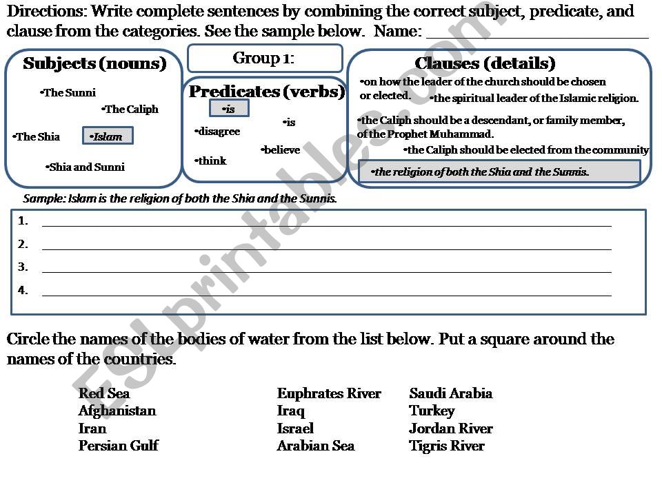 History of Middle Eastern Religions, Combining Sentences