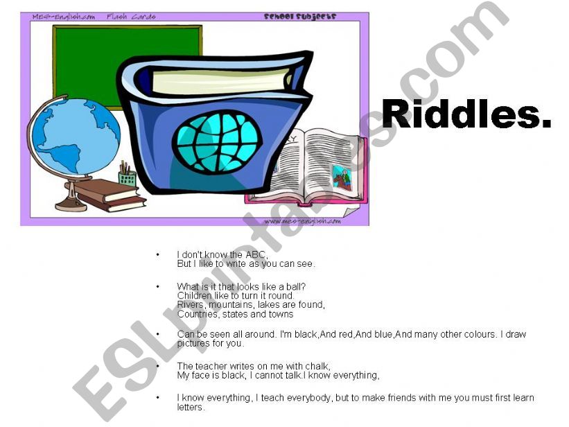 Riddles about school subjects powerpoint