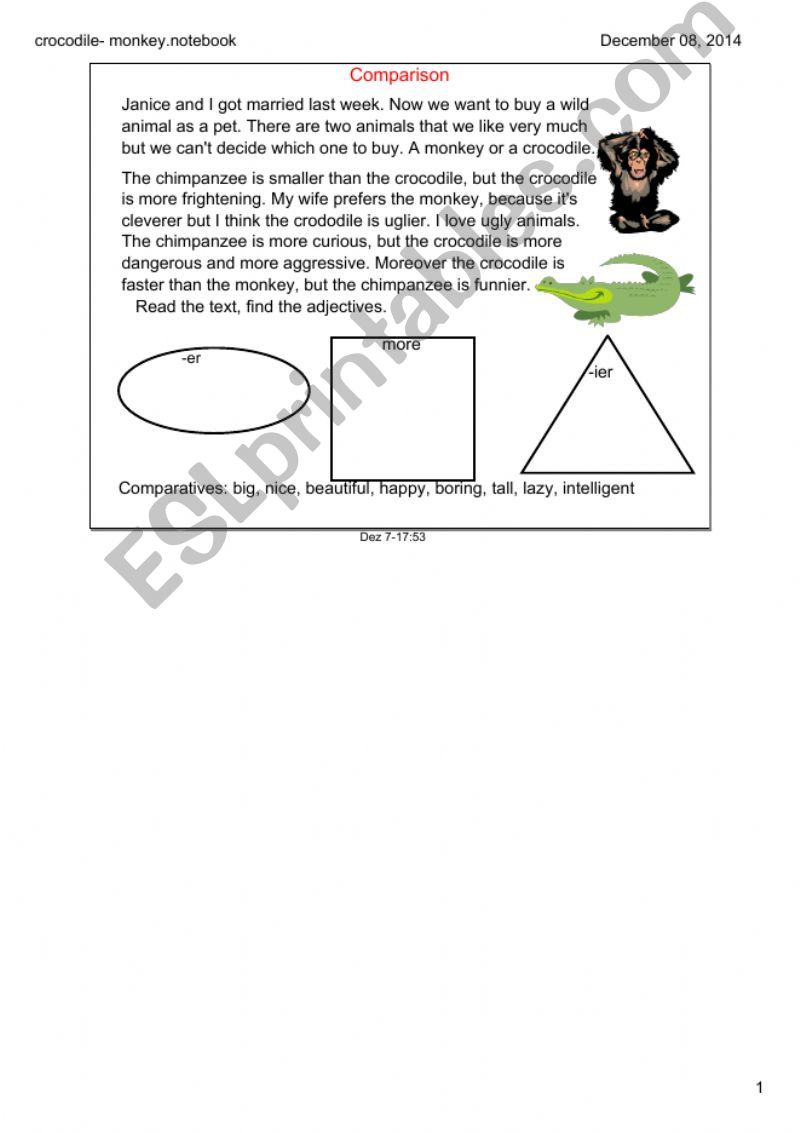 Comparison: crocodile - chimpanzee