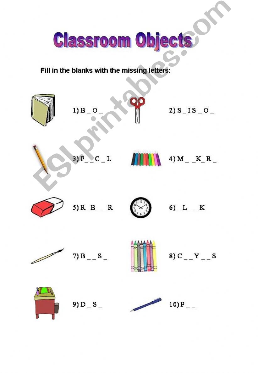 Classroom Objects worksheet powerpoint