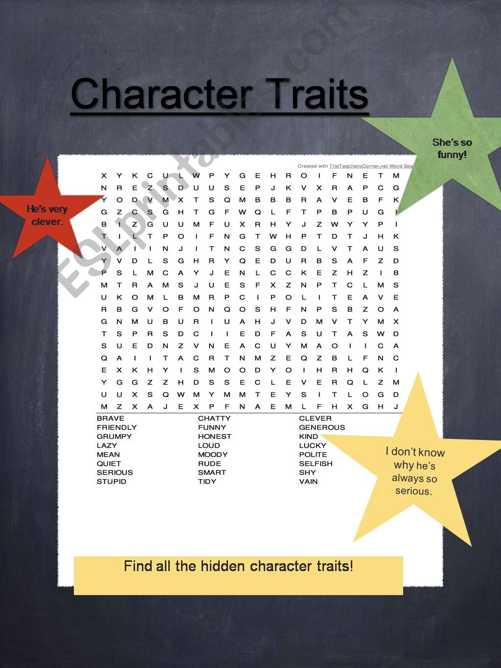 Character Traits Word Search Answer Key