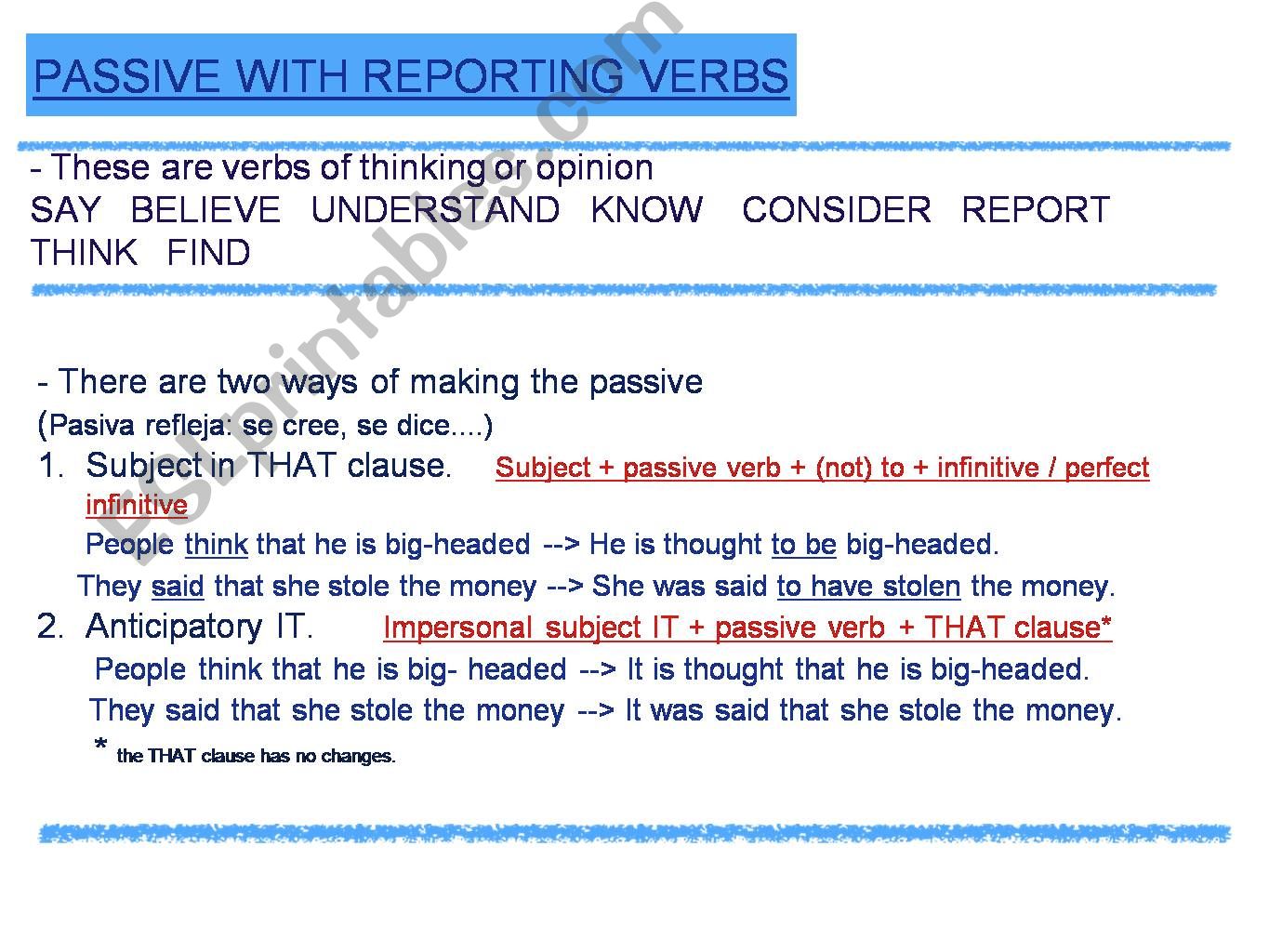 ESL English PowerPoints Passive With Reporting Verbs And Causative Have