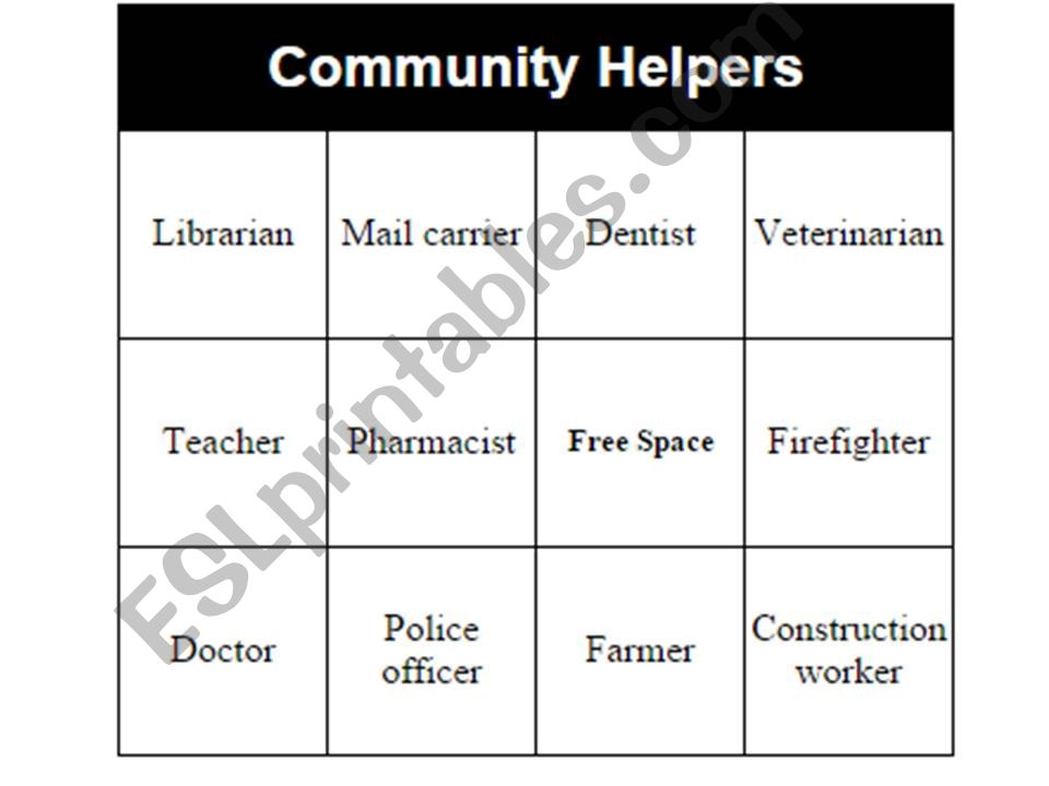 Community Helpers Bingo powerpoint