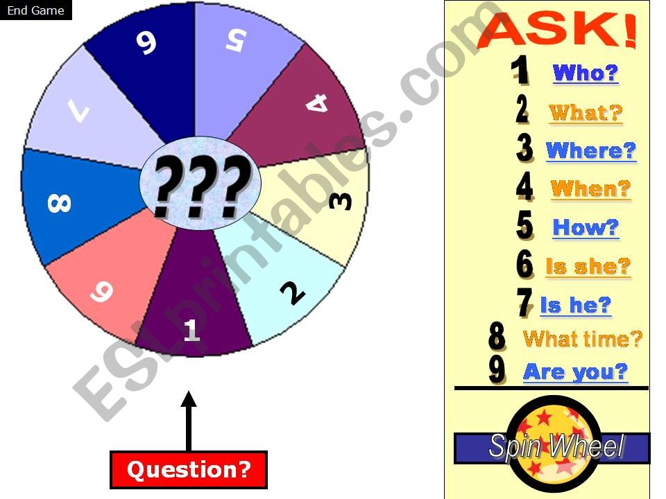Wh questions - Spin the wheel game