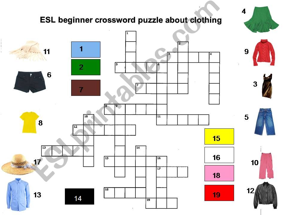 Clothing and Colors Crossword Puzzle for Beginners