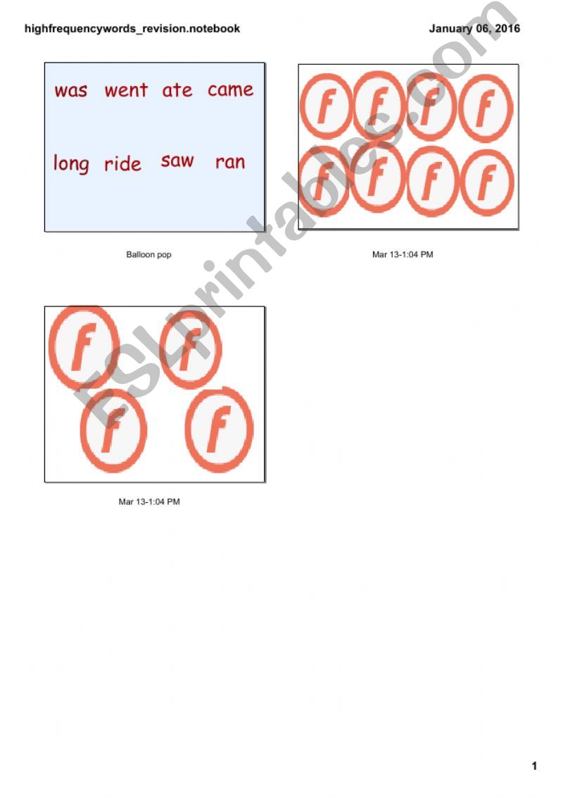 High Frequency Words revision - Editable