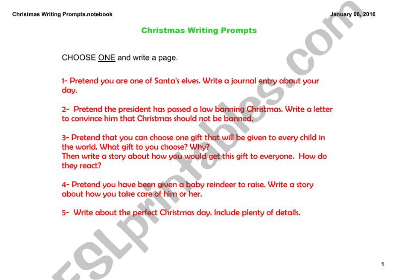 Christmas Writing Prompts powerpoint