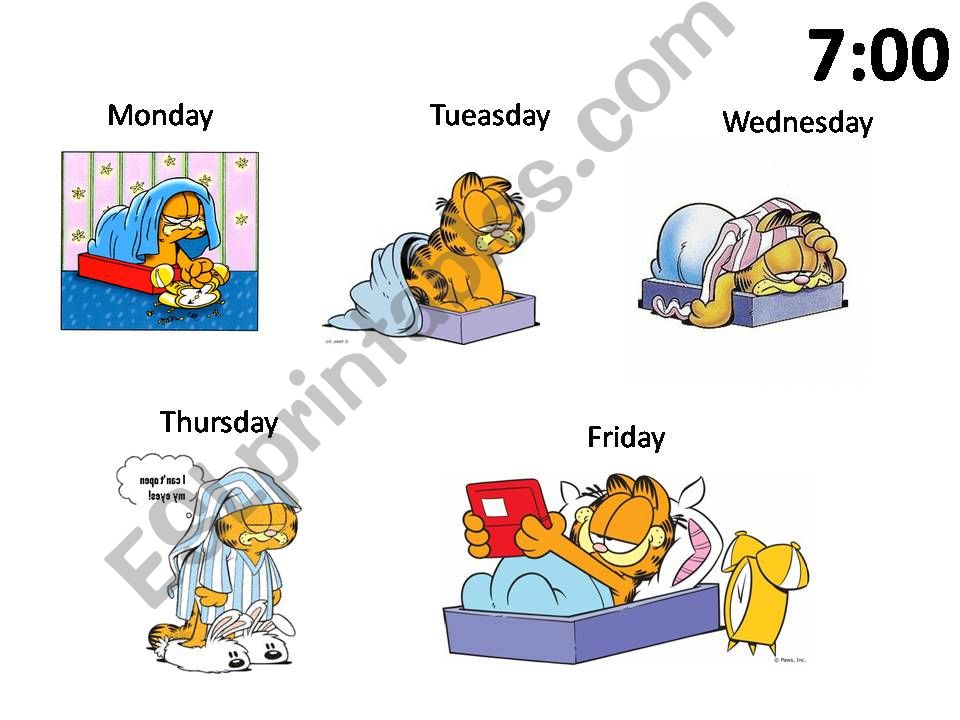 Present Simple and Present Continuous with Garfield
