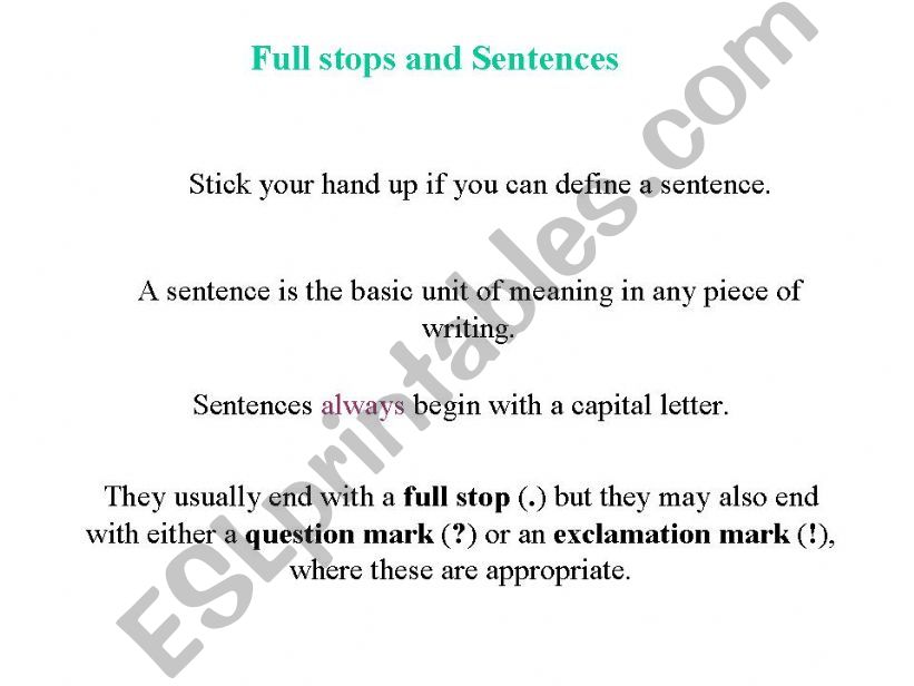 Full Stops and Sentences powerpoint