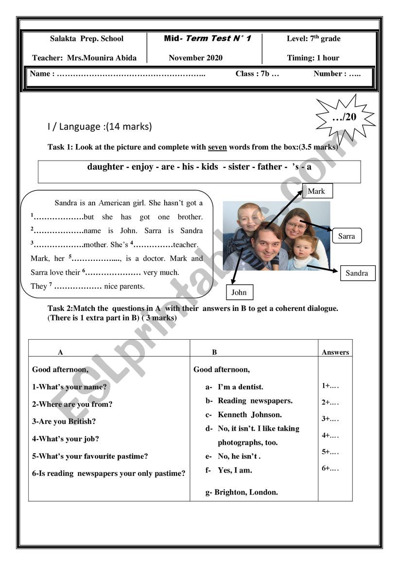 Mid Term Test N Esl Worksheet By Mneira