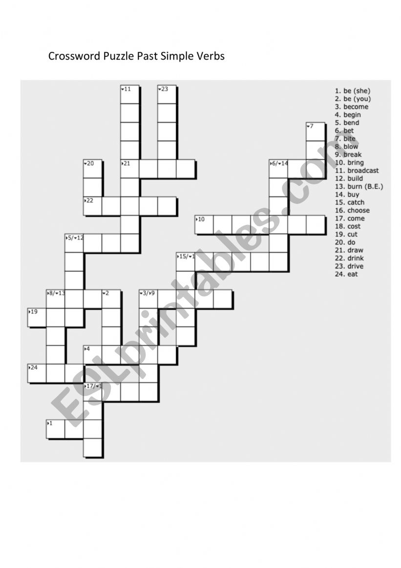 Crossword Puzzle Past Simple Verbs ESL Worksheet By Raupencocktail