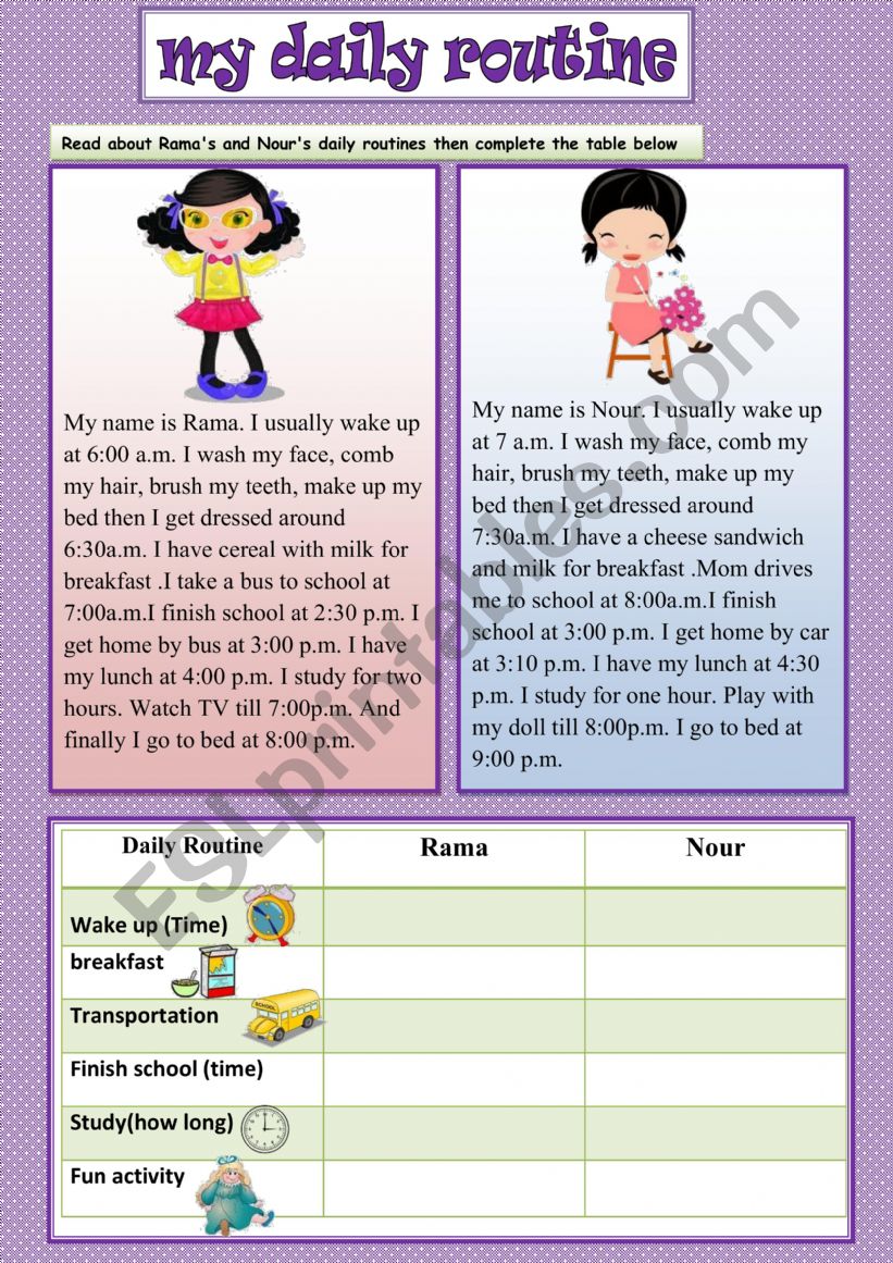 English Worksheets Daily Routines