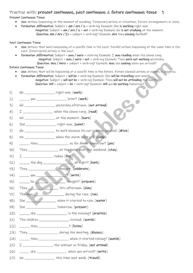 A1 A2 Practise With Present Continuous Past Continuous Future