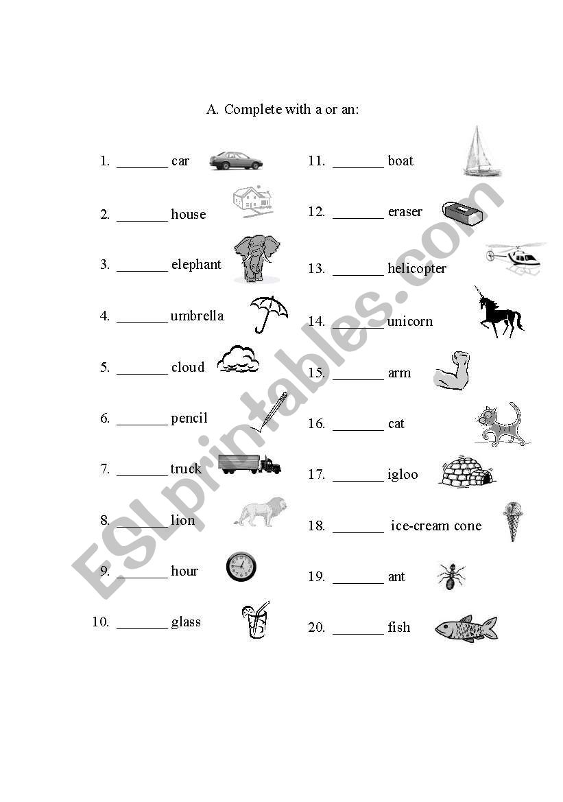 A Or An ESL Worksheet By Ichacantero