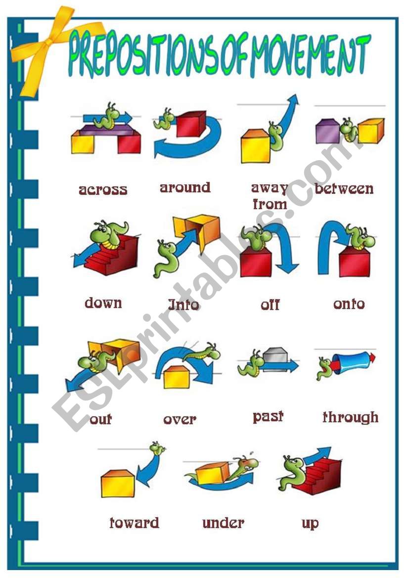 English Worksheets Preposition Of Movement