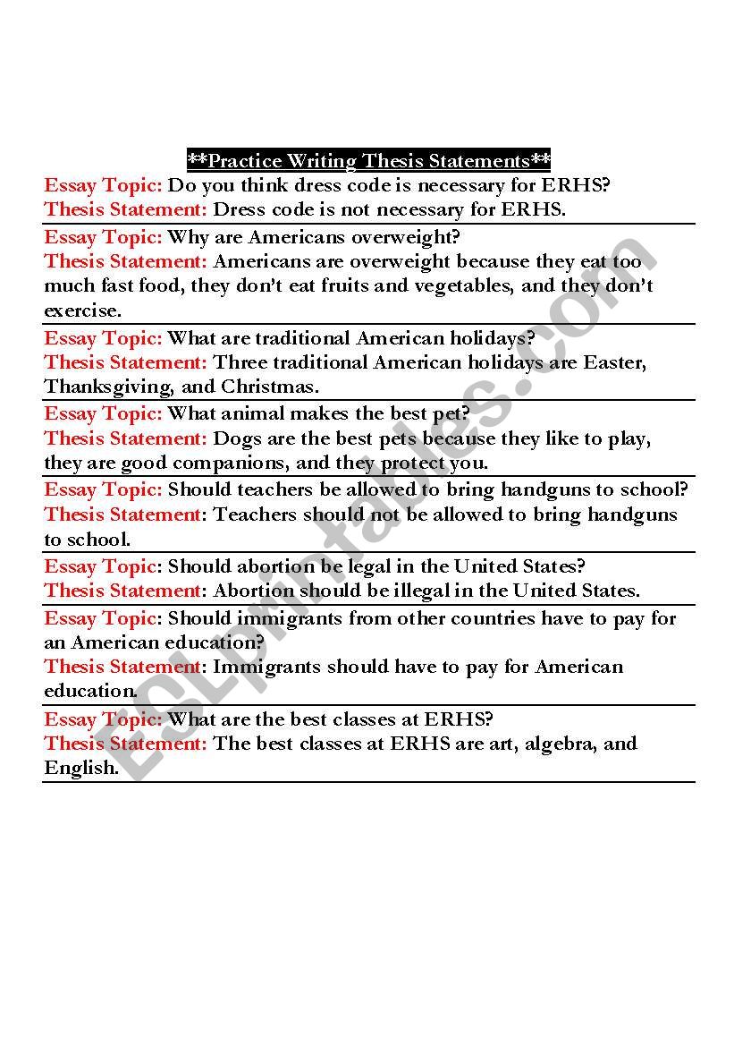 Practice Writing A Thesis Statement ESL Worksheet By Alhannah17 gmail