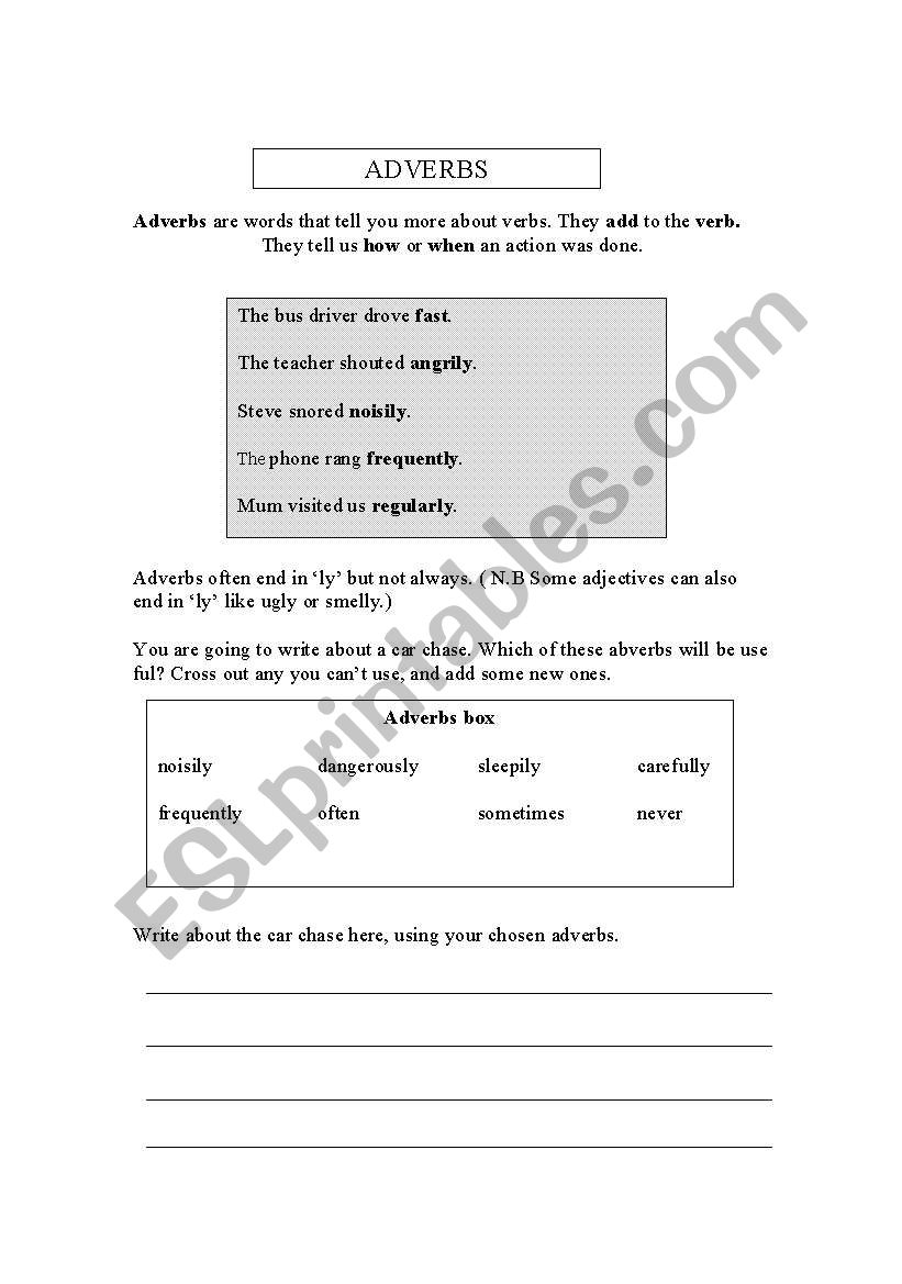 Free Adverb Worksheets