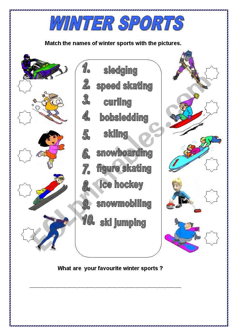 English Worksheets Winter Sports