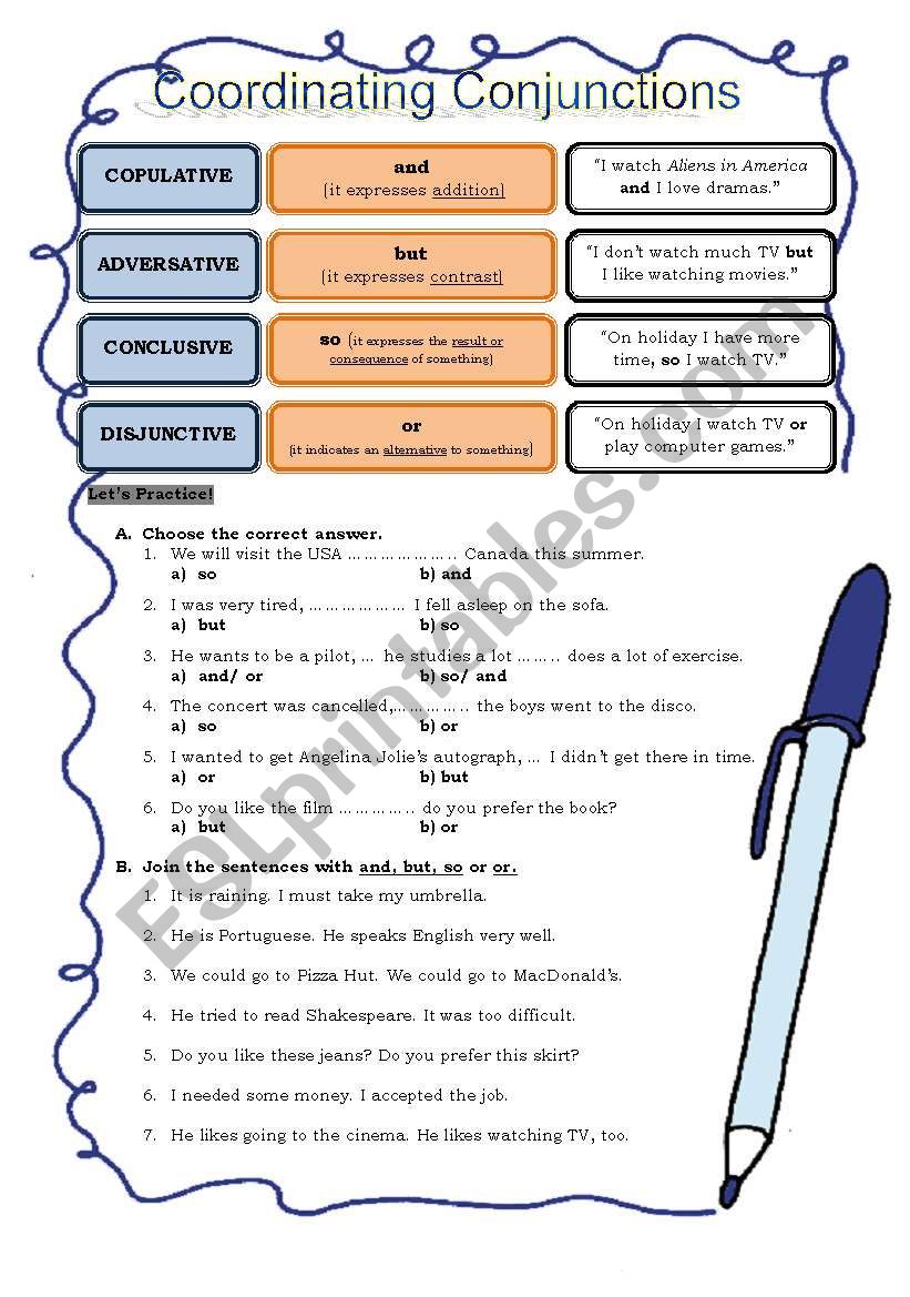 Best Images Of Coordinating Conjunctions Worksheets Coordinating Hot