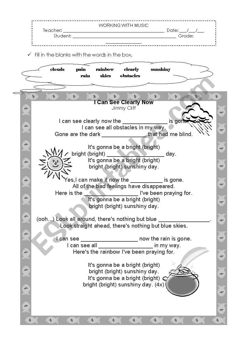 I Can See Clearly Now Esl Worksheet By Jofont