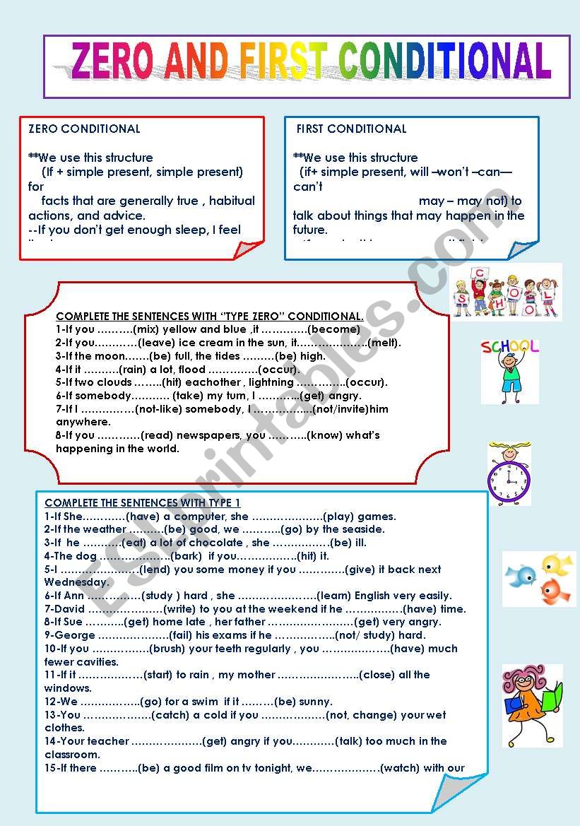 English Worksheets ZERO AND FIRST CONDITIONAL