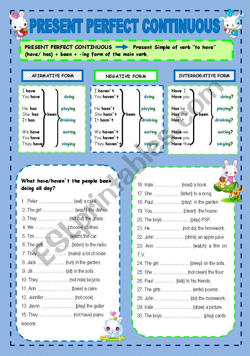 Present Perfect Continuous Live Worksheets