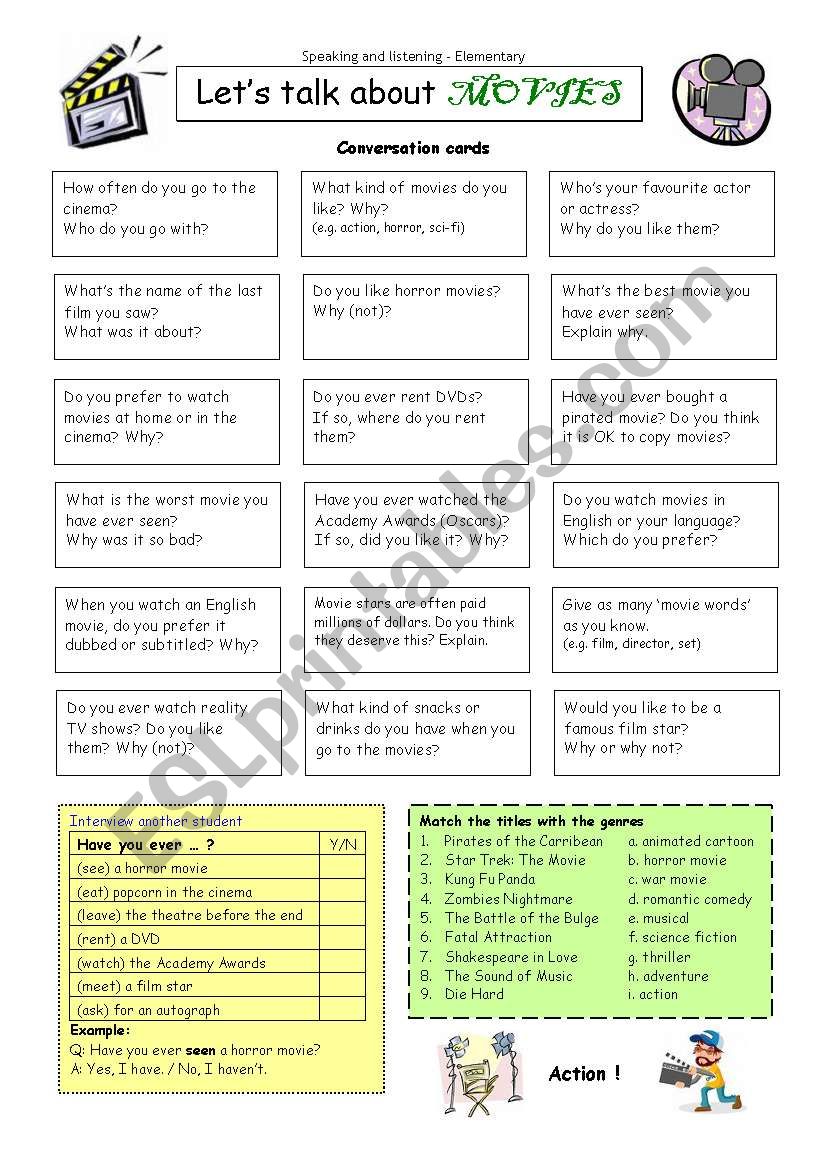 Lets Talk About MOVIES ESL Worksheet By PhilipR