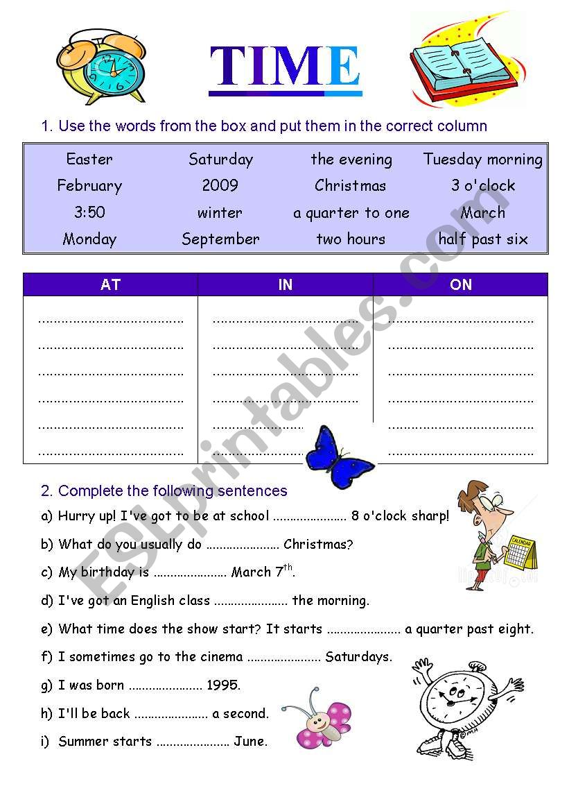 Time Expression ESL Worksheet By Zeline