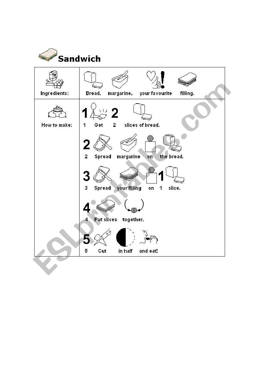 English Worksheets Make Sandwiches