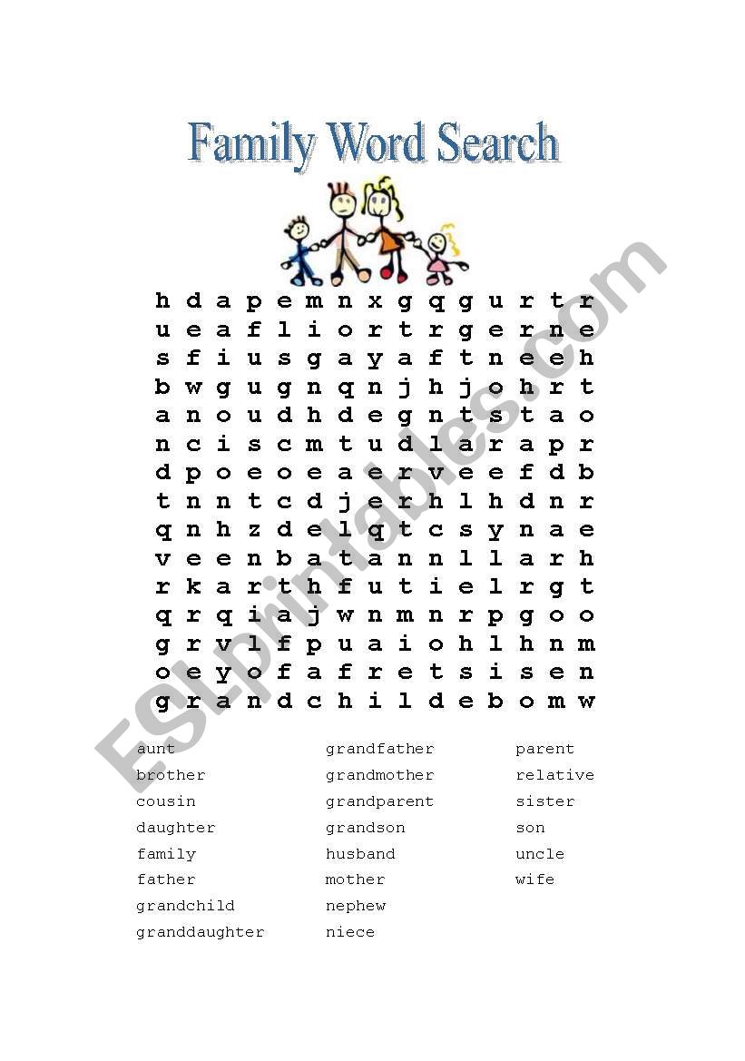 Family Word Search ESL Worksheet By Chai