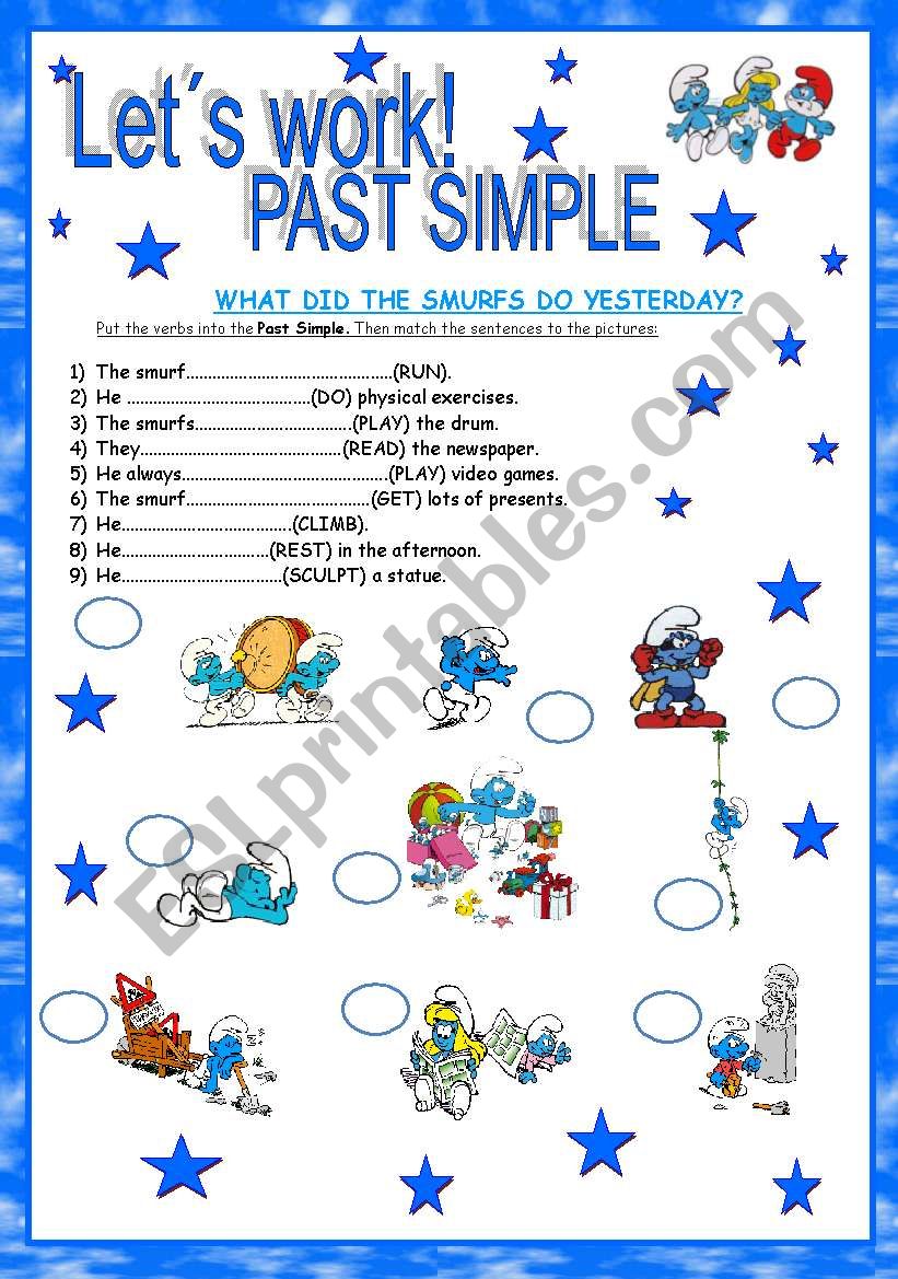 Lets Work Past Simple With The Smurfs Esl Worksheet By Naty