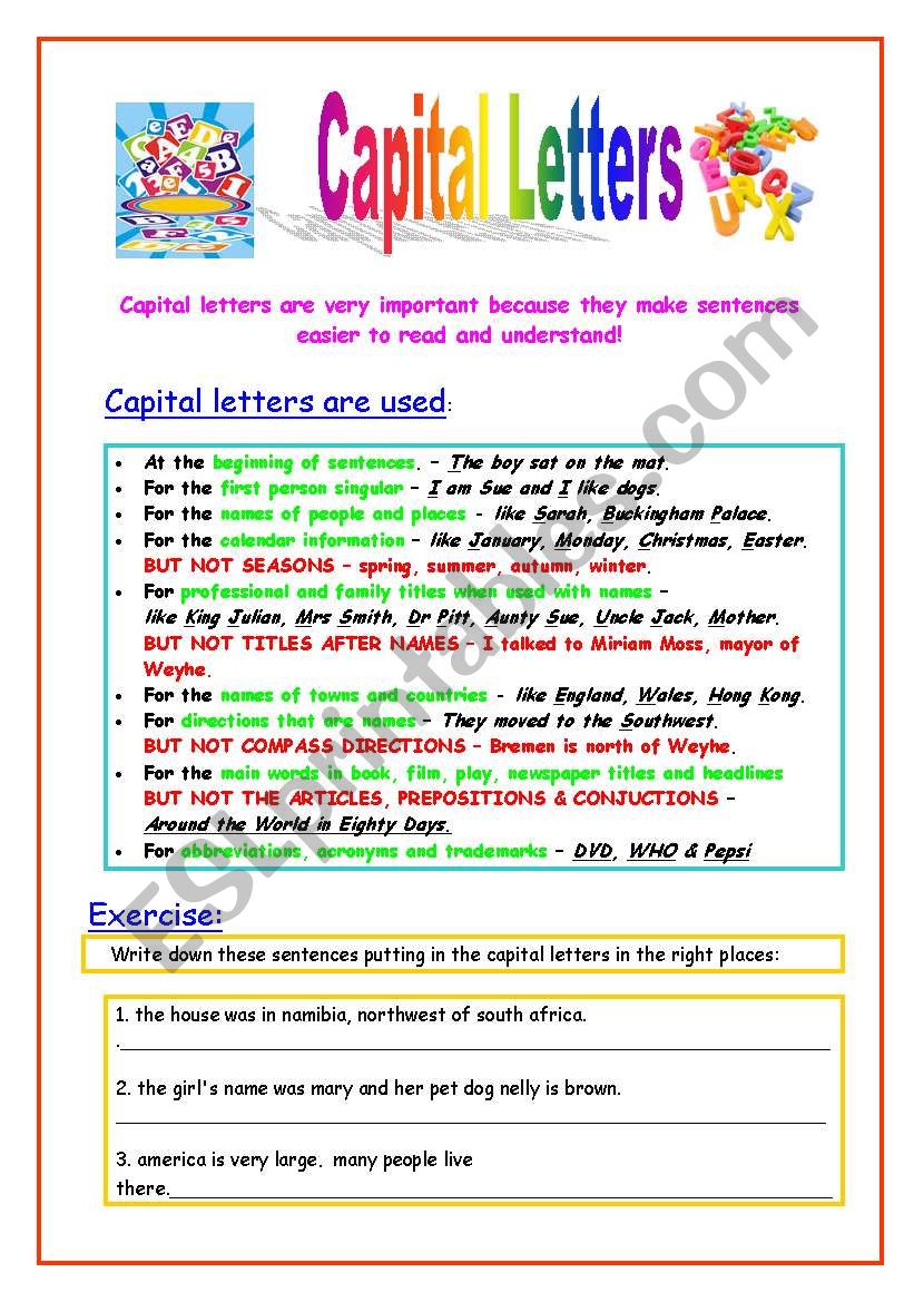 English Worksheets Capital Letters Review