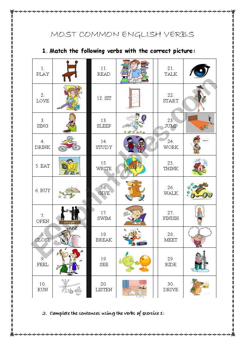 Types Of Verbs Worksheet