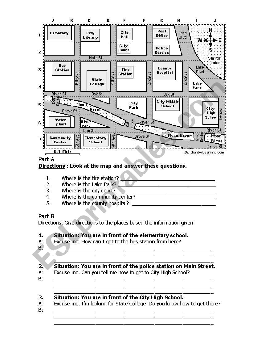 English Worksheets Giving Directions