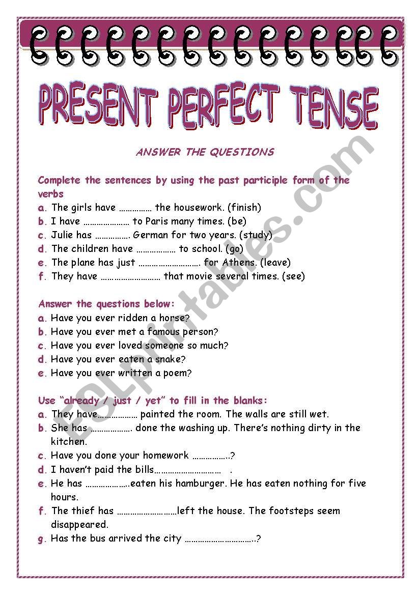 Perfect Present Tense Worksheet